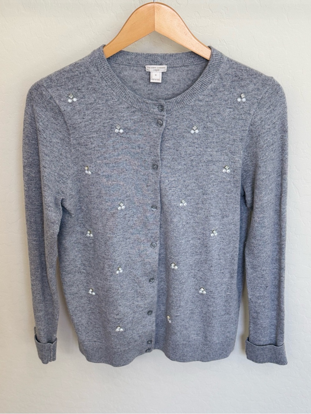 J.Crew Factory Grey Embellished Caryn Cardigan Sweater Size M